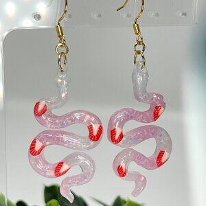 Sweet Strawberries & Cream Glitter Dangle Snake Statement Earrings 18K plated